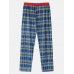 Mens Cartoon Christmas Print Loose Round Neck Plaid Pants Home Pajamas Set