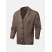 Mens Rib  Knit Button Front Lapel Solid Casual Long Sleeve Cardigans