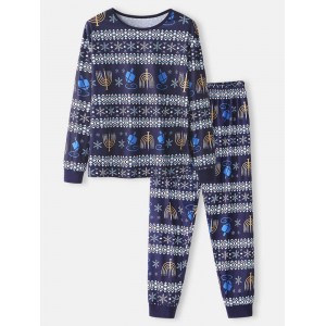 Mens Christmas Element Print Sleepwear Jogger Pants Loose Lounge Pajamas Set