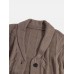 Mens Rib  Knit Button Front Lapel Solid Casual Long Sleeve Cardigans