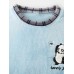 Mens Cute Panda Letter Embroidery Grid Stitching O  Neck Flannel Warm Pajamas Sets