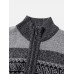 Mens Zip Front Vintage Pattern Knitted Casual Cardigans With Slant Pocket