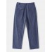 Men Corduroy Solid Elastic Waist Ankle Length Casual Pockets Pants