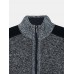 Mens Patchwork Zip Front Knit Patched Sleeve Warm Cardigans