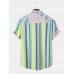 Men Tropical Leaf   Striped Print Two Tone Lifeful Single Pocket Soft Breathable Shirts