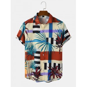 Men Plants Patched Short Sleeve Soft Leisure All Matched Skin Friendly Shirts