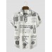 Men All Over Beers Newspaper Print Button Up Short Sleeve Shirts