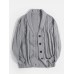 Mens Rib  Knit Button Front Lapel Solid Casual Long Sleeve Cardigans