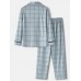 Mens Grid Letter Print Revere Collar Cotton Comfy Pajamas Sets With Pocket