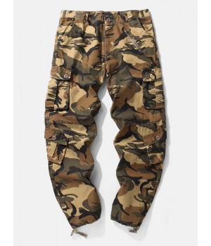 Mens Camo Utility Street 100  Cotton Tie Cuff Cargo Pants