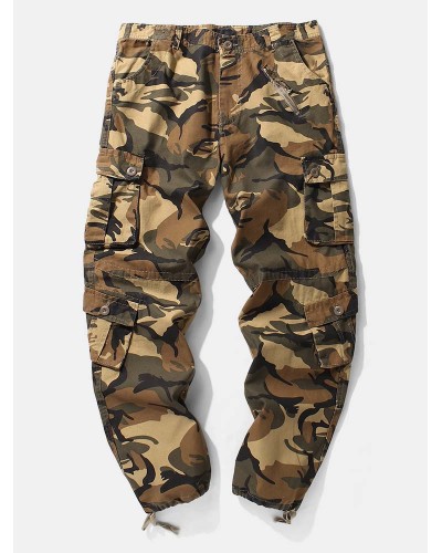 Mens Camo Utility Street 100  Cotton Tie Cuff Cargo Pants