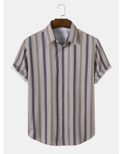 Men Striped Light Soft Breathable All Matched Skin Friendly Shirts