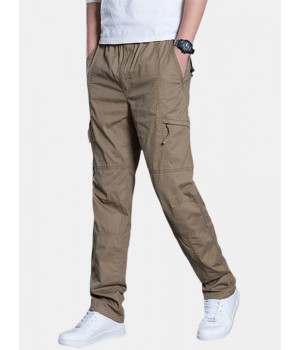 Mens Cotton Multi Pocket Elastic Waist Cargo Pants