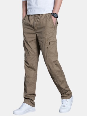 Mens Cotton Multi Pocket Elastic Waist Cargo Pants