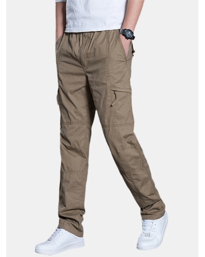 Mens Cotton Multi Pocket Elastic Waist Cargo Pants