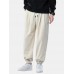 Men Solid Corduroy Drawstring Elastic Waist Ankle Length Pants