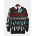 Christmas Mens Letter Cartoon Knitting Graphics Pullover Long Sleeve Casual Sweaters