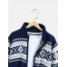 Mens Tribal Pattern Knitted Baseball Collar Vintage Sweater Cardigans