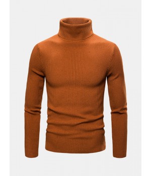 Mens Basic Style Multi  Color High Neck Knitted Warm Casual Sweater