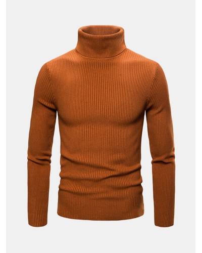 Mens Basic Style Multi  Color High Neck Knitted Warm Casual Sweater