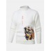 Mens Cartoon Cat   Ethnic Style Character Pattern High Neck Knitted Pullover Sweaters