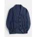 Mens Rib  Knit Button Front Lapel Solid Casual Long Sleeve Cardigans