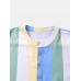 Men Rainbow Striped Print Half Buttons Soft All Matched Skin Friendly Shirts