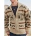 Mens Ethnic Print Zipper Knitted Casual Slim Fit Long Sleeve Cardigan Sweater