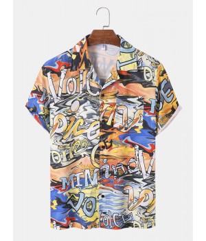 Men Letter Graffiti Single Pocket Leisure All Matched Skin Friendly Shirts