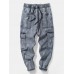 Mens All Over Currency Symbol Print Drawstring Denim Cargo Pants