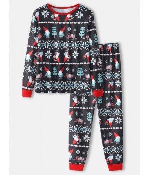 Mens Cartoon Christmas Pattern Print O  Neck Loose Jogger Pants Home Lounge Pajamas Set