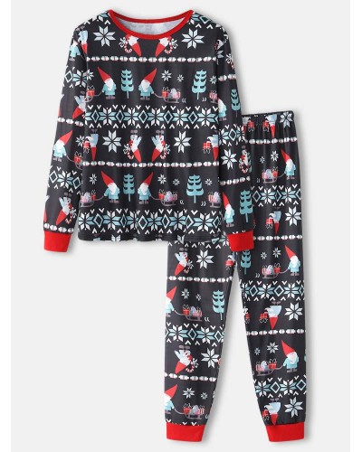 Mens Cartoon Christmas Pattern Print O  Neck Loose Jogger Pants Home Lounge Pajamas Set