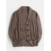 Mens Rib  Knit Button Front Lapel Solid Casual Long Sleeve Cardigans