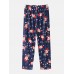 Mens Cartoon Santa Claus Print O  Neck Loose Pants Comfy Home Pajamas Set