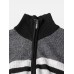 Mens Knitted Stripe Zip Front Stand Collar Casual Warm Cardigans