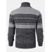 Mens Zip Front Vintage Pattern Knitted Casual Cardigans With Slant Pocket