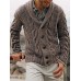 Mens Rib  Knit Button Front Lapel Solid Casual Long Sleeve Cardigans