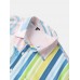 Men Tropical Leaf   Striped Print Two Tone Lifeful Single Pocket Soft Breathable Shirts