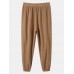 Men Pure Pleats Elastic Waist Ankle Length Casual Pockets Pants