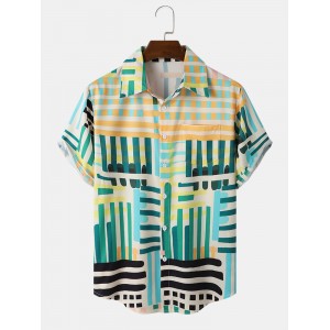 Men Multi Color Geometric Soft Leisure All Matched Skin Friendly Shirts