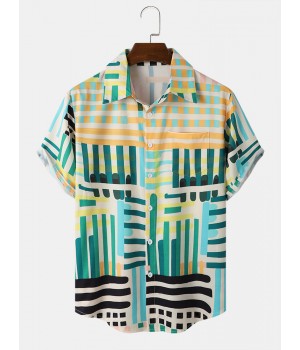 Men Multi Color Geometric Soft Leisure All Matched Skin Friendly Shirts