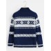 Mens Tribal Pattern Knitted Baseball Collar Vintage Sweater Cardigans