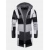 Mens Colorblock Knitted Long Sleeve Mid  Length Hooded Sweater Cardigans