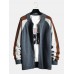 Mens Patchwork Back Letter Pattern Zip Front Knitted Casual Cardigans