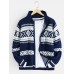 Mens Tribal Pattern Knitted Baseball Collar Vintage Sweater Cardigans