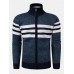 Mens Knitted Stripe Zip Front Stand Collar Casual Warm Cardigans