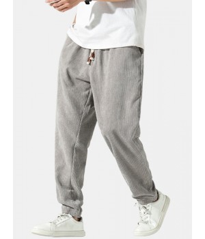 Mens Corduroy Solid Color Casual Pants With Pocket