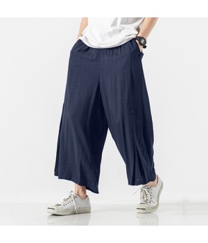 Mens Linen Pants Wide Leg Baggy Holiday Casual Trousers Hiking Sport Cycling Pants