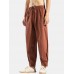 Mens 100  Cotton Oriental Elastic Waist Solid Color Harem Pants With Pocket