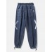 Mens X Print Applique Casual Drawstring Cuff Denim Pants With Pocket